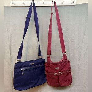 Baggallini set up two Crossbody adjustable strap, purses blue/wine colored